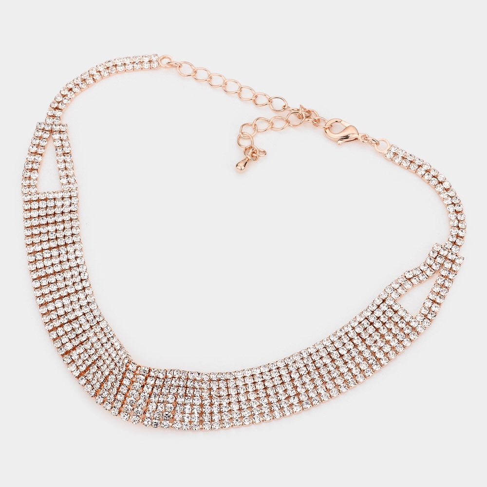 Rose Gold Rhinestone Statement Necklace - Picture 2 of 2